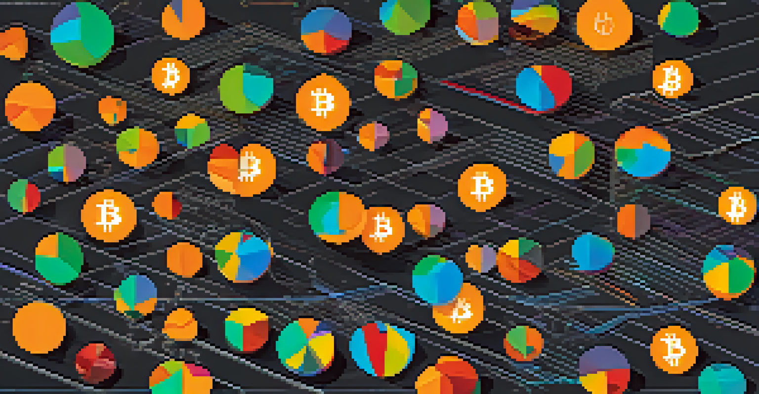 Abstract illustration of market manipulation in cryptocurrency, showing shadowy hands manipulating graphs and charts against a dark background.