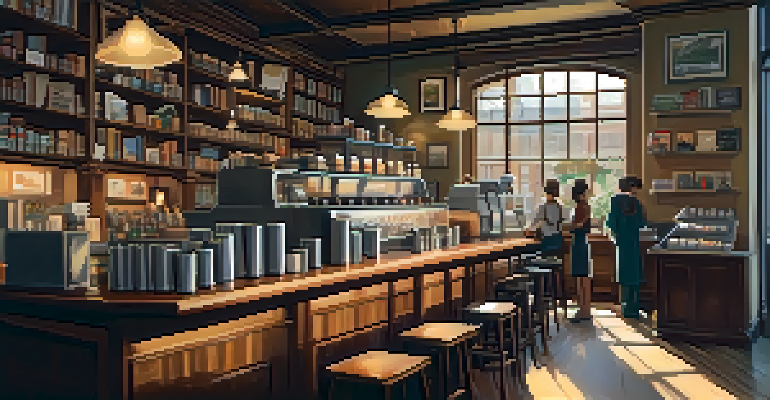A warm and inviting coffee shop with customers and a barista.