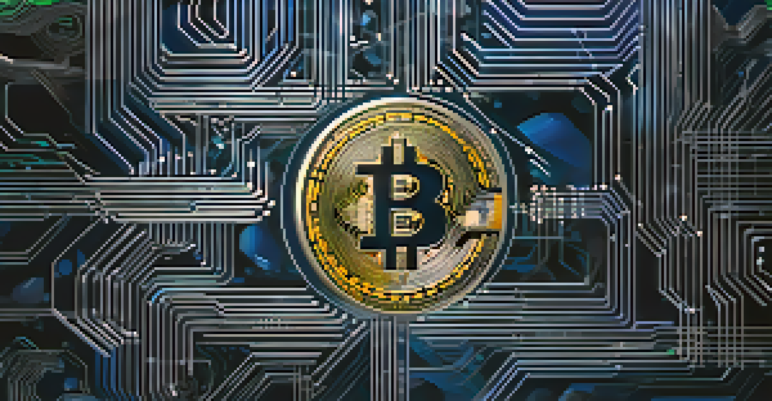 An abstract image depicting digital currency flowing through a virtual network, with blue and silver colors.
