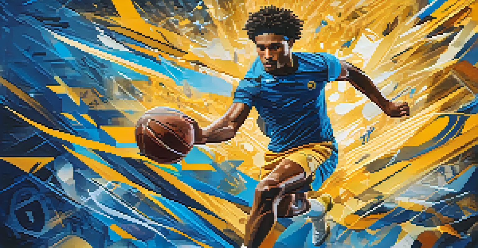 A digital NFT collectible featuring a famous athlete in action, with vibrant graphics and abstract shapes in the background.