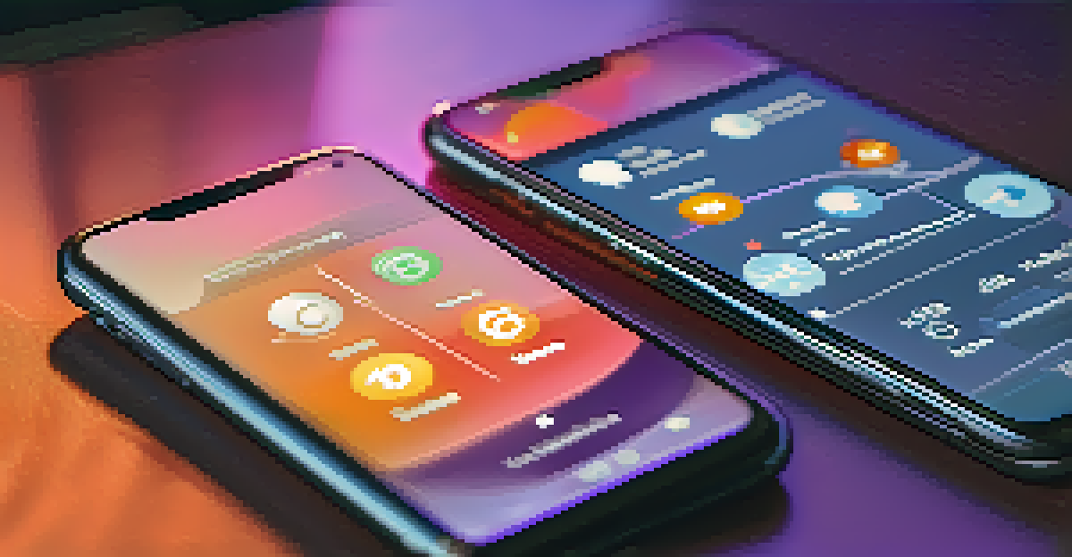 A smartphone showing social media trends related to cryptocurrency with colorful graphs.