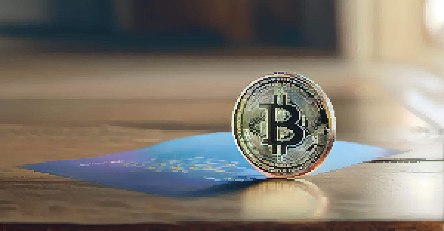 A close-up of a rare collectible cryptocurrency token on a wooden table with soft lighting.