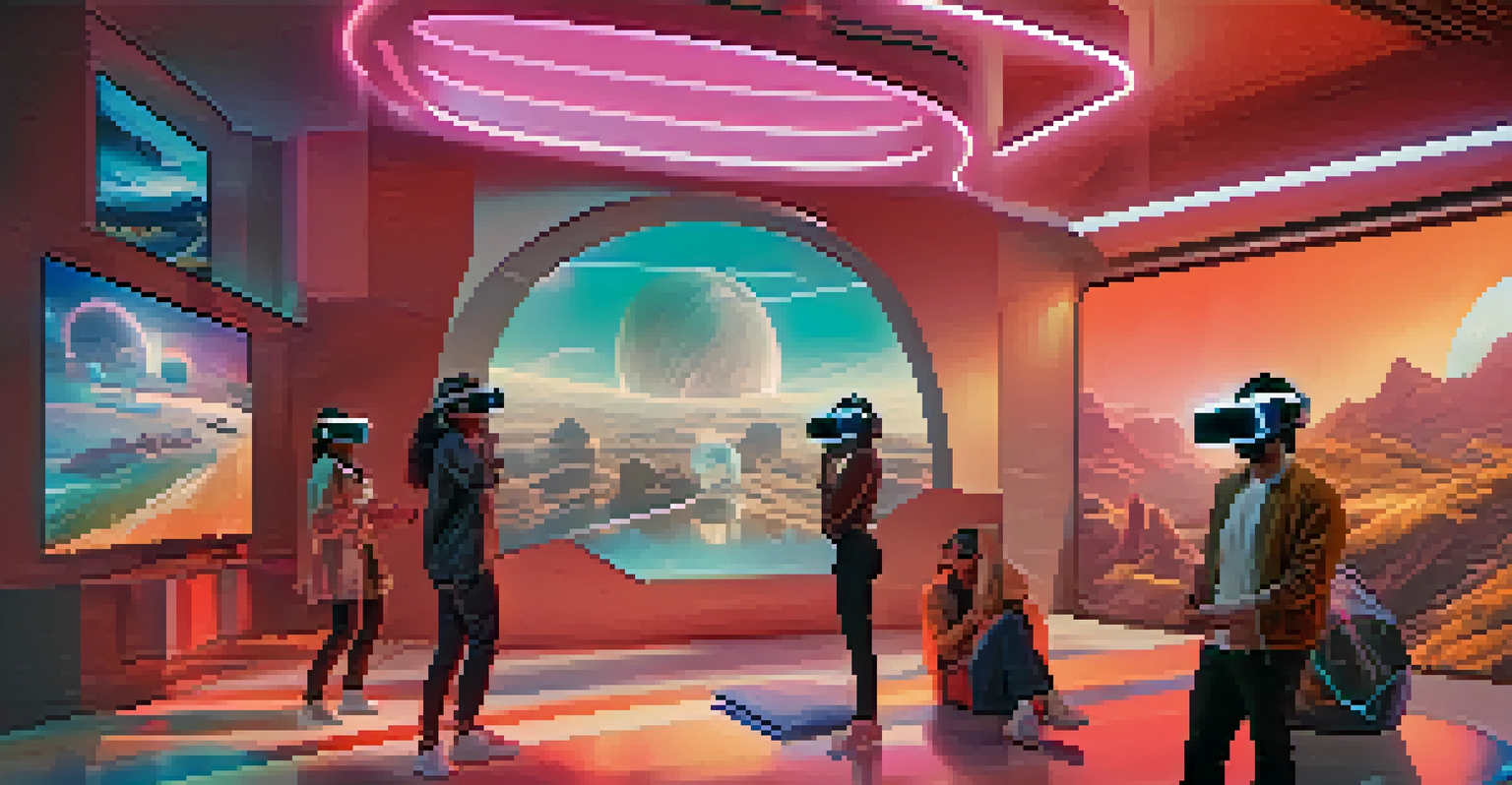 A futuristic virtual reality setting where users explore and interact with NFTs.