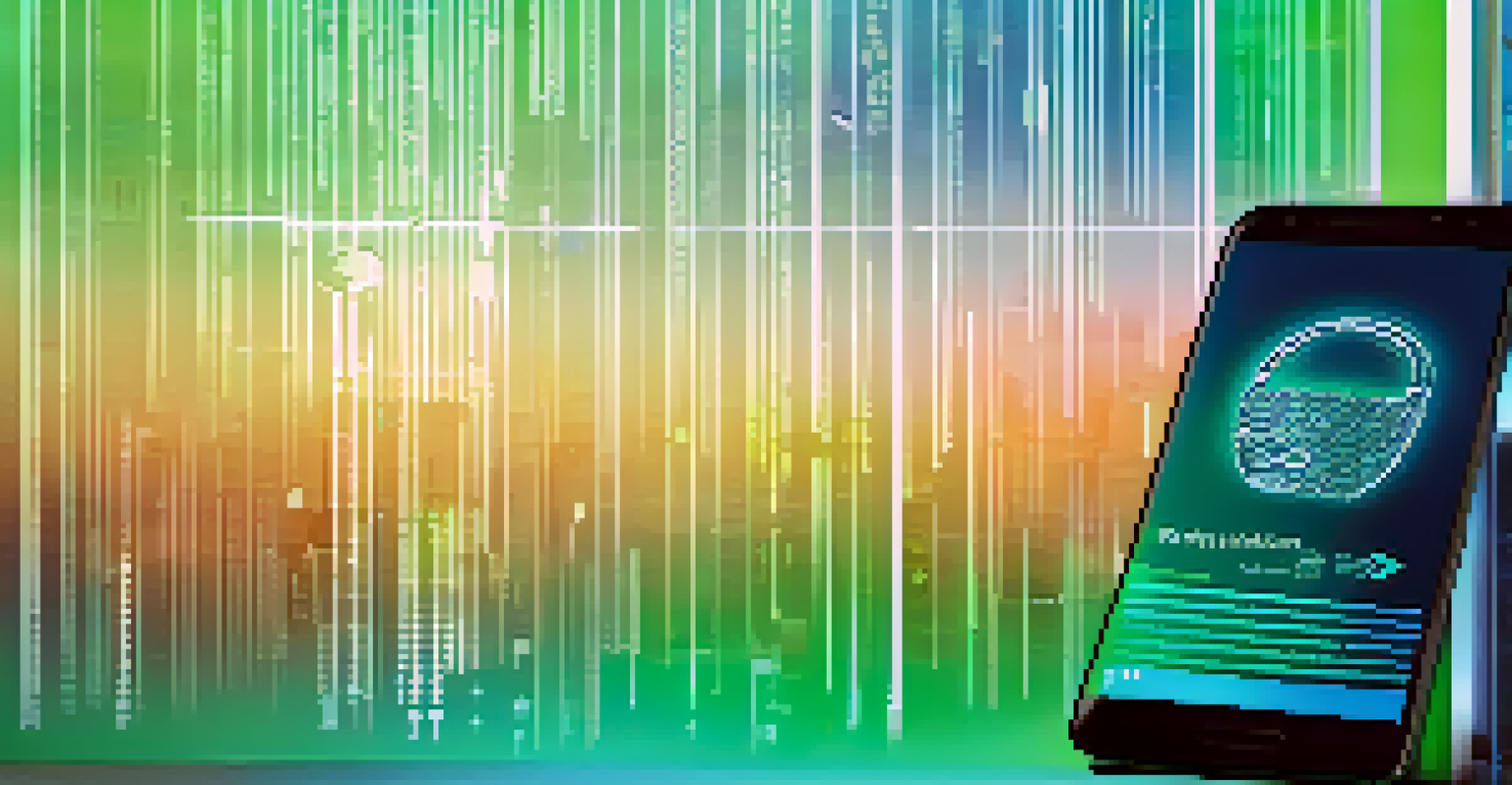 An abstract illustration showing a digital lock next to a smartphone with an authentication app against a gradient background symbolizing cybersecurity.