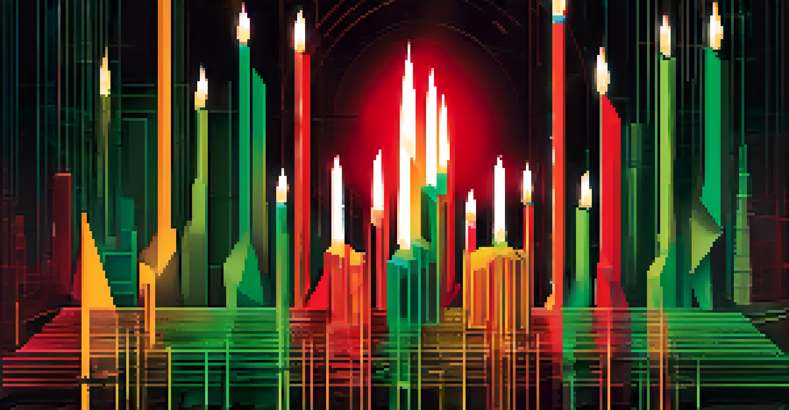 An abstract image showing jagged lines and candlestick charts in red and green colors representing cryptocurrency volatility with a Bitcoin symbol.