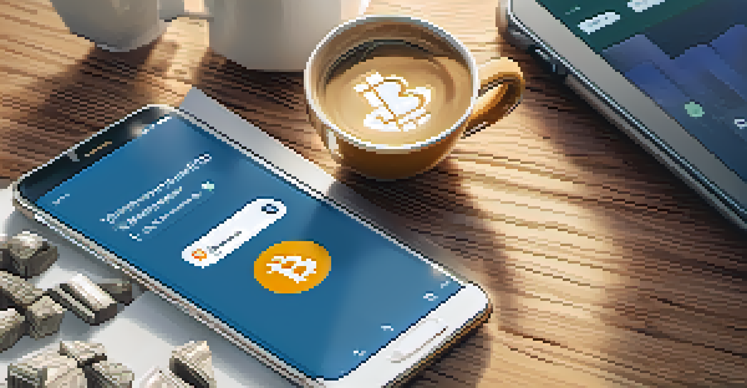 A smartphone showing a trending tweet on cryptocurrency, surrounded by notes and coffee in a cozy setting.