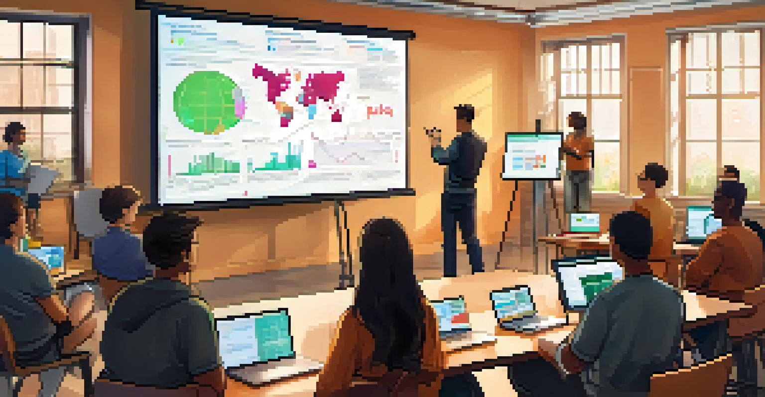 A diverse group of individuals in a classroom setting participating in a workshop about crypto trading bots, with a large screen displaying educational content.