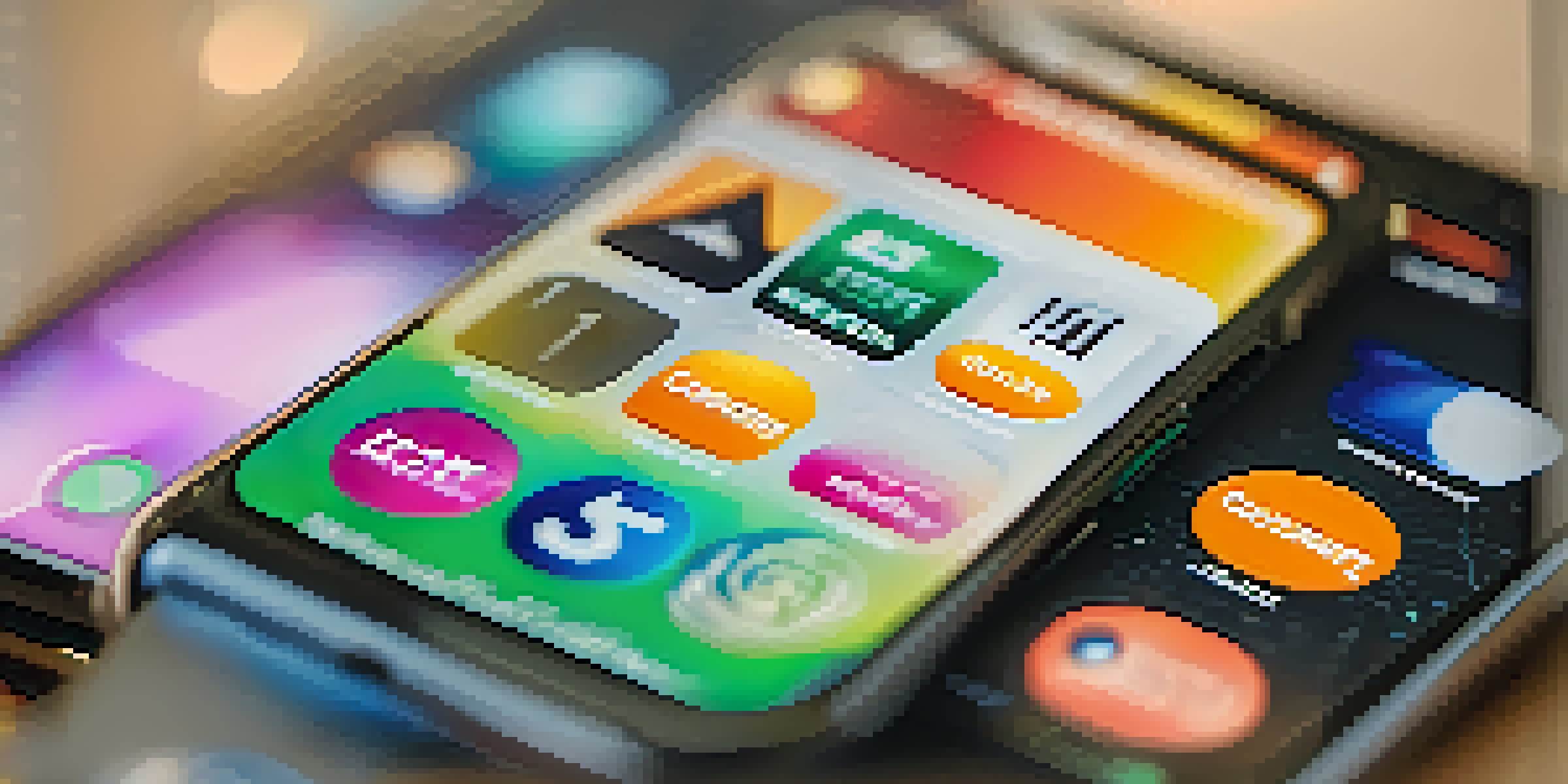 A smartphone displaying a digital wallet interface with various cryptocurrency icons and transaction details, set against a softly blurred background.