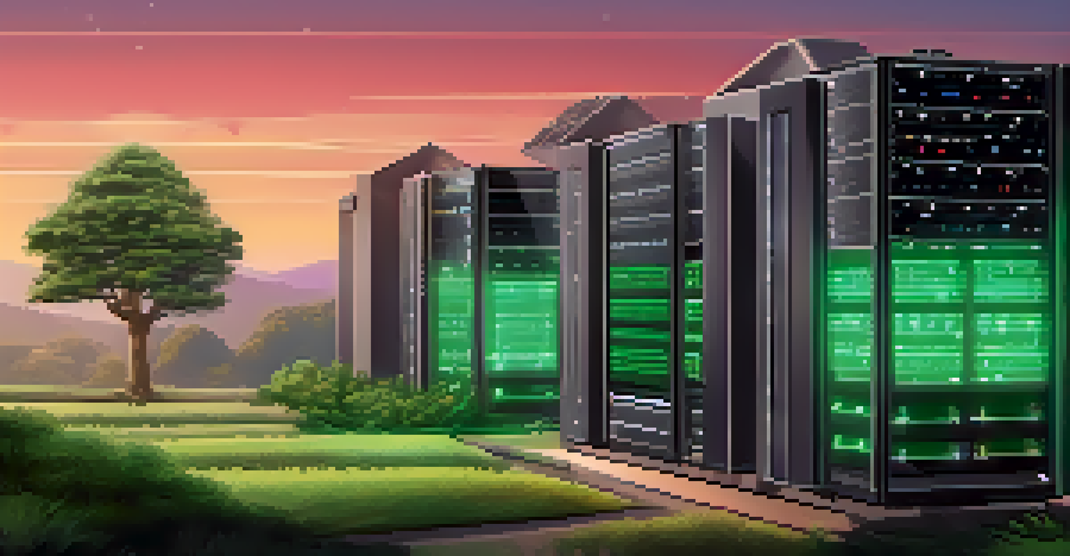 A visual comparison of PoW and PoS mining methods, highlighting a busy data center on one side and a peaceful validator in a garden on the other.
