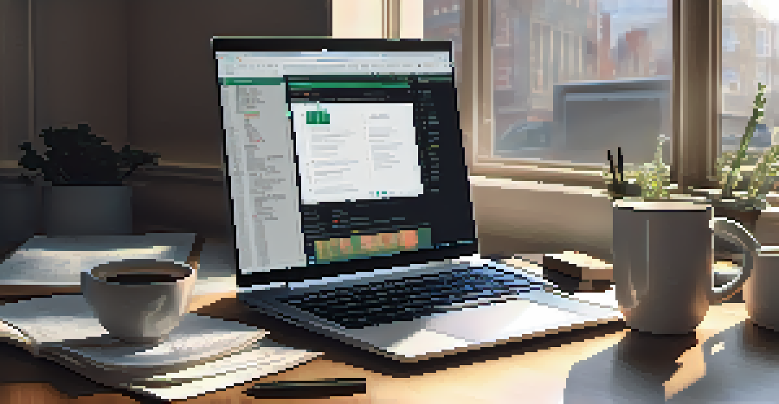 A workspace with a laptop, smartphone, coffee cup, and notepad, illuminated by natural light.