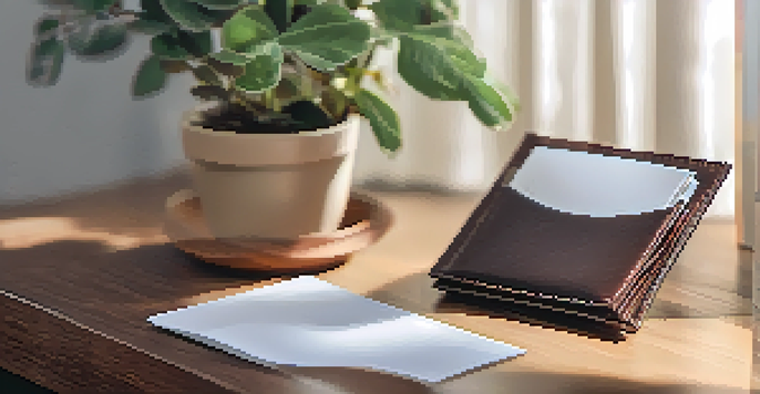 A close-up view of a paper wallet on a wooden desk in a cozy home office setting.
