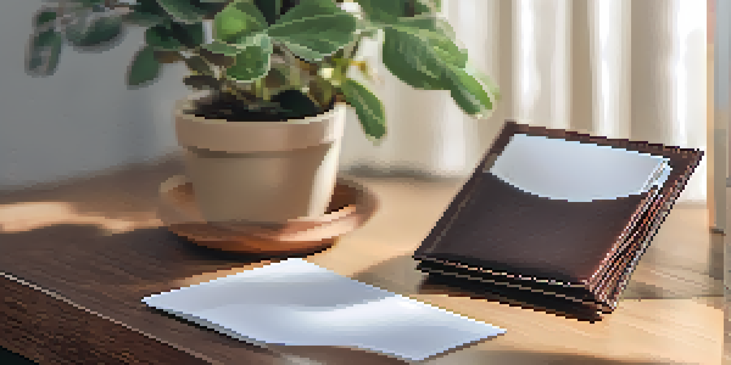 A close-up view of a paper wallet on a wooden desk in a cozy home office setting.