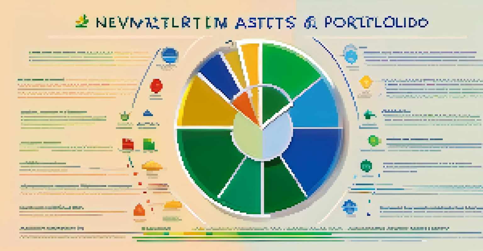 A colorful pie chart illustrating a diversified investment portfolio with segments for stocks, bonds, and real estate against a background of financial symbols.