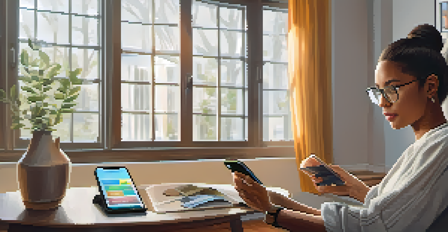 A person using a smartphone to access a cryptocurrency wallet in a humble home, expressing focus and hope.
