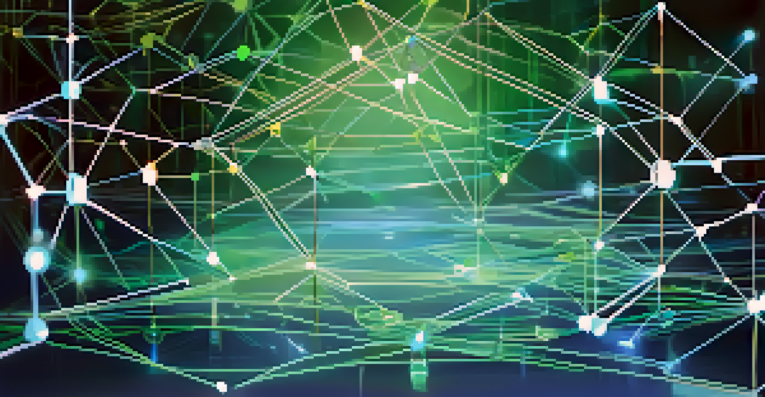 An artistic depiction of a blockchain network with glowing governance tokens, emphasizing transparency and inclusivity.