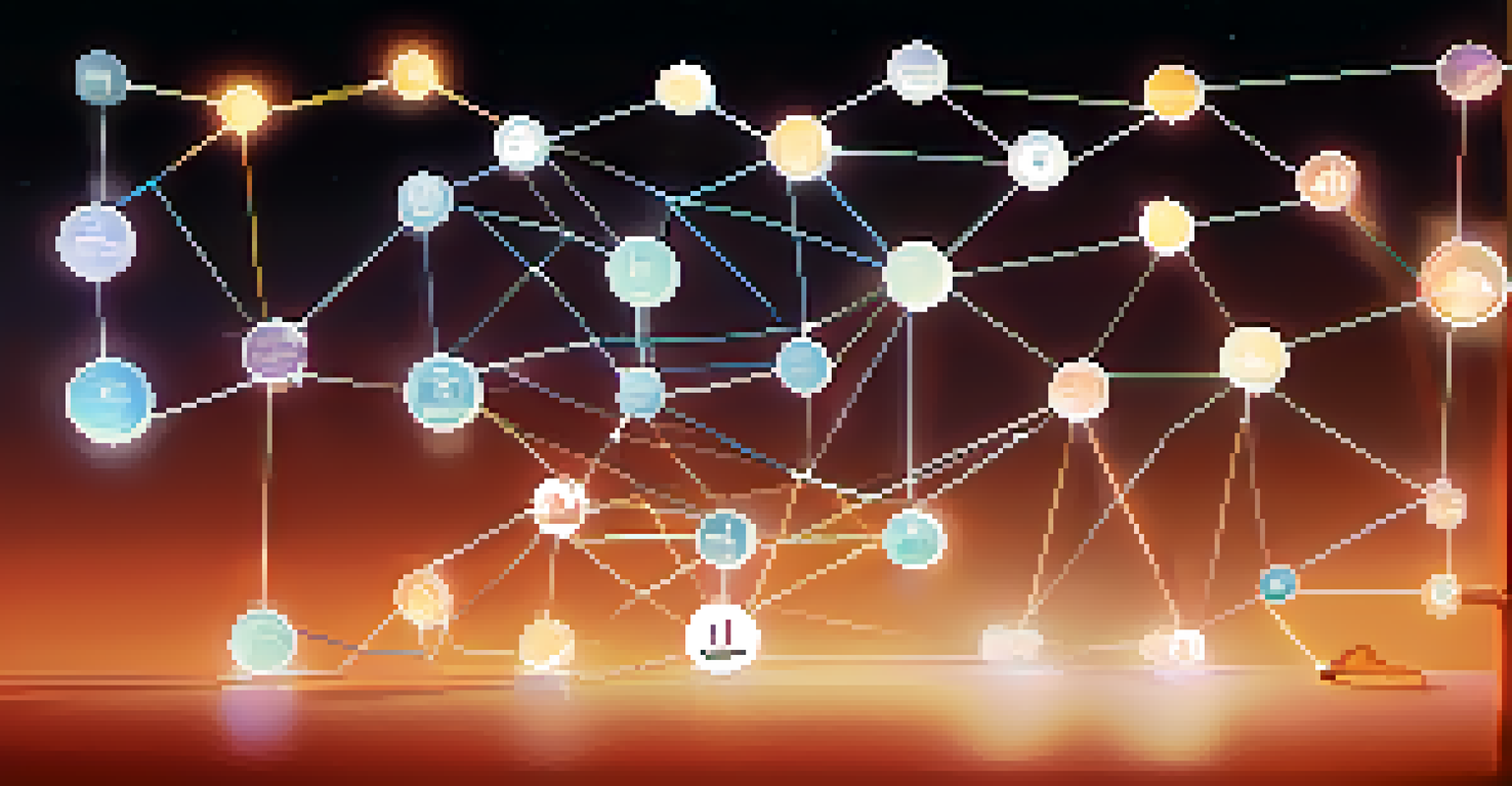 An artistic depiction of a transparent supply chain network with glowing connections between nodes and product images.