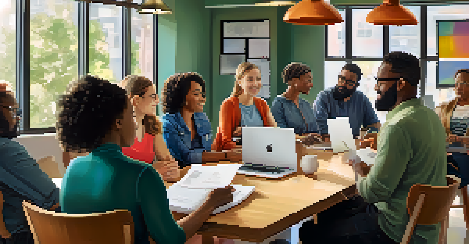 A diverse group of individuals collaborating on decentralized insurance solutions in a community space.