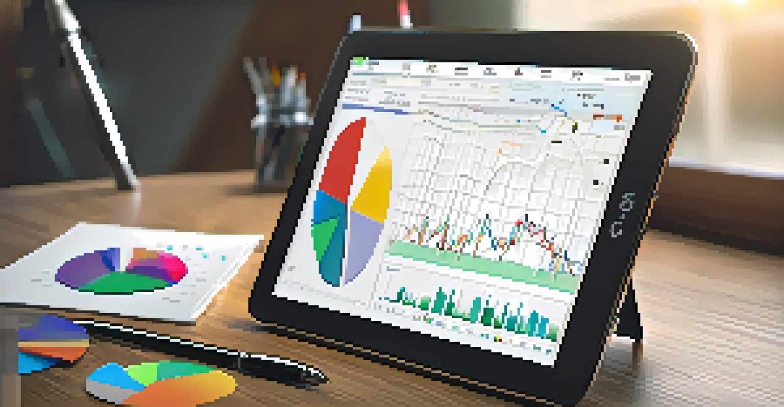 A digital tablet showing various technical indicators on a wooden desk, with natural light illuminating the scene.