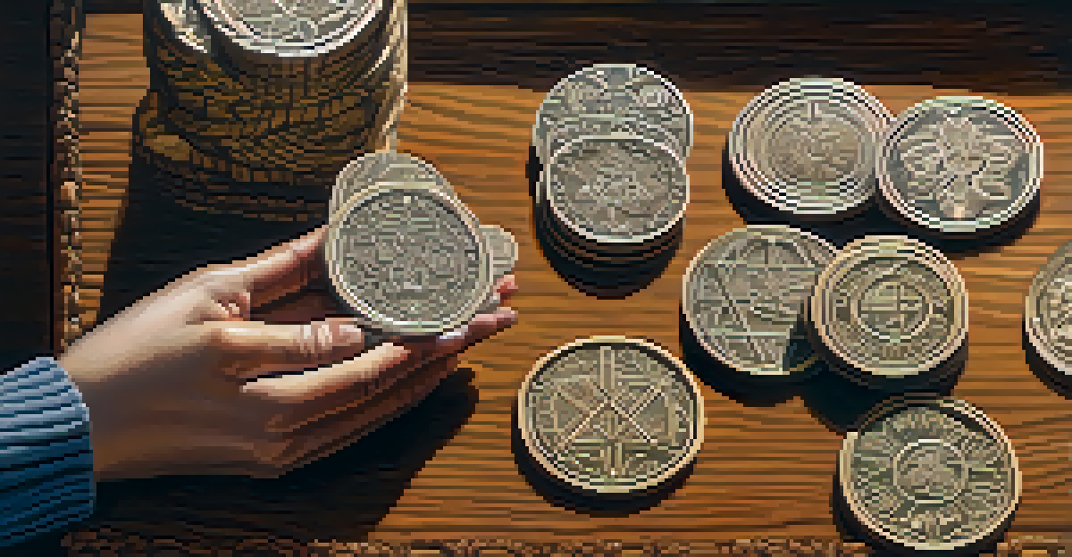 A close-up of hands holding intricately designed tokens on a wooden table, with natural light creating gentle shadows, symbolizing voting rights in a DAO.