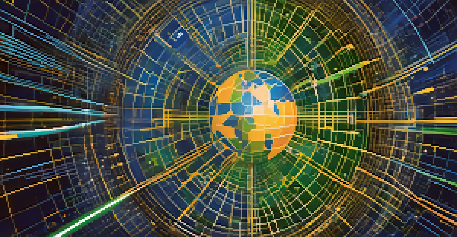 An abstract image representing global cryptocurrency regulation with digital nodes and a globe.
