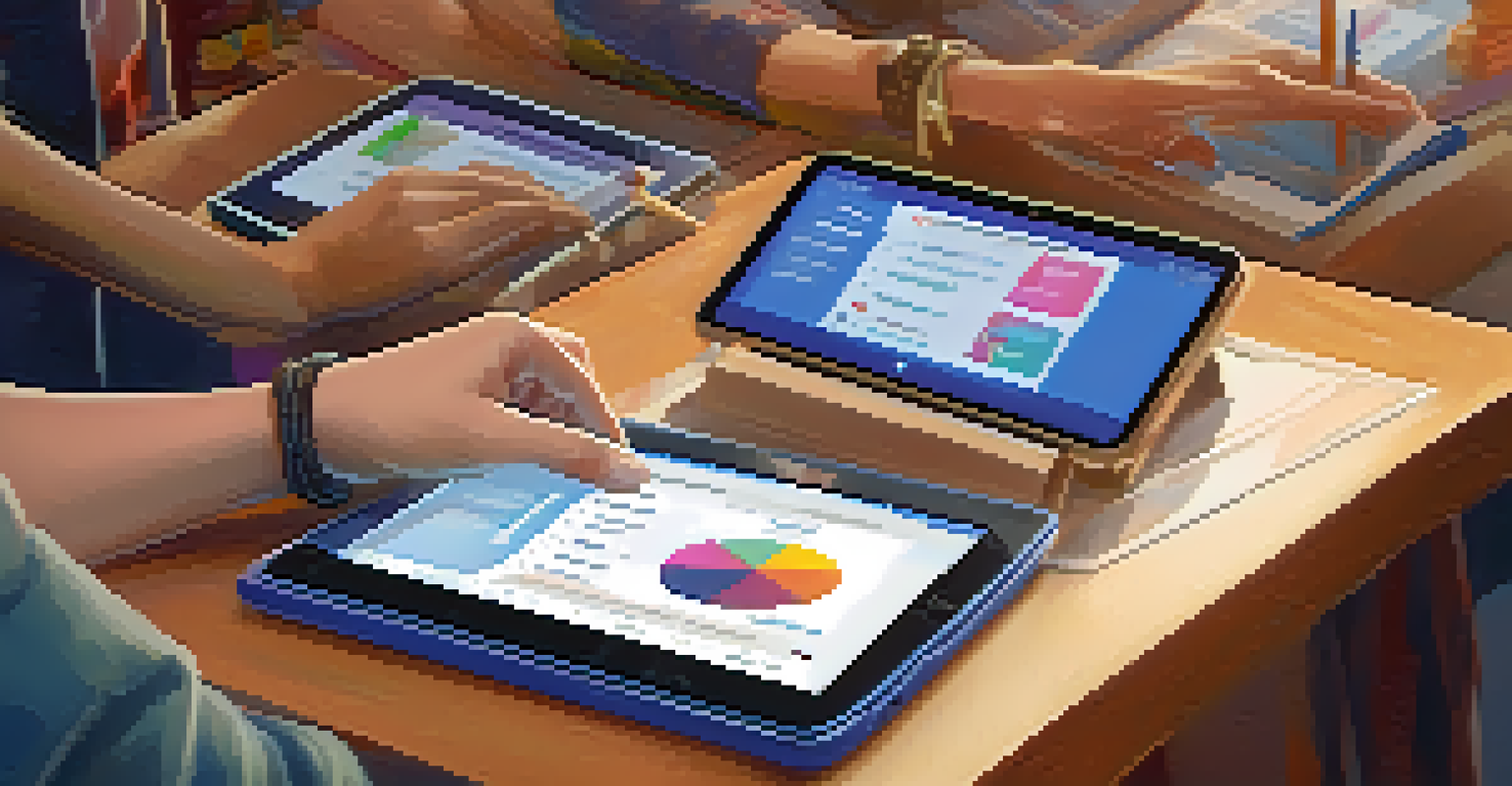 A hand casting a digital vote on a tablet, with colorful graphs and statistics on the screen, symbolizing DAO voting.