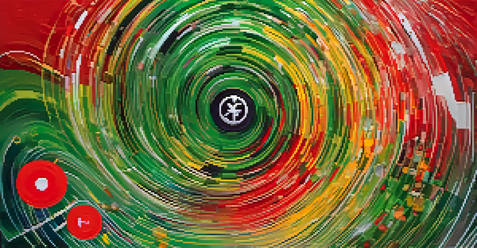 An abstract art piece illustrating market sentiment in cryptocurrency with swirling colors and digital elements.
