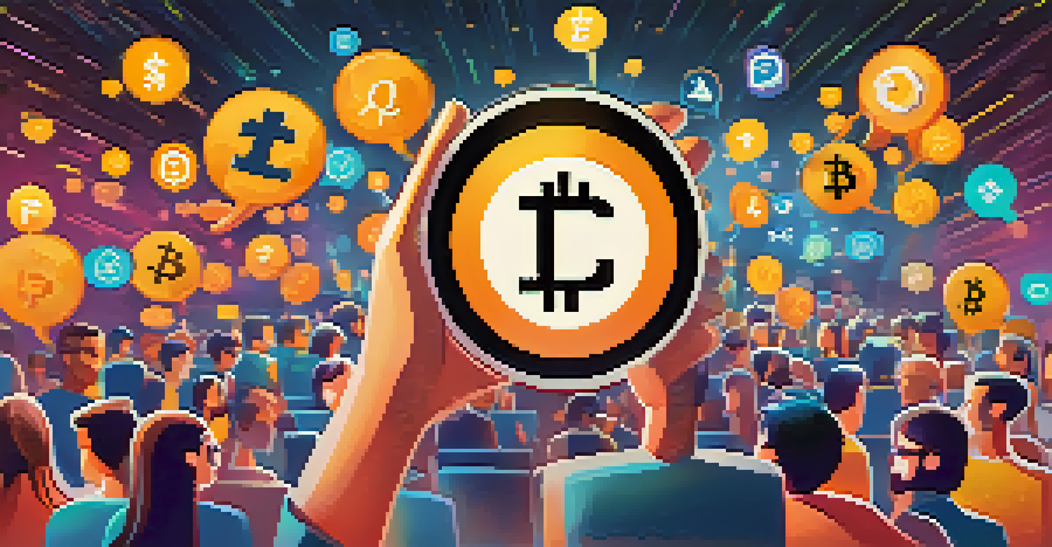 A live Instagram Q&A event with influencers and followers discussing cryptocurrencies, surrounded by virtual icons.