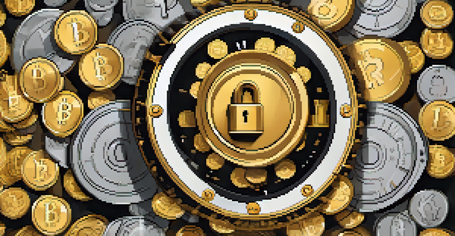 An illustration of a large lock on a stack of cryptocurrency coins, symbolizing the concept of lock-up periods in staking.