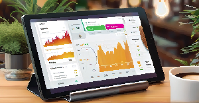A young professional using a tablet to trade cryptocurrencies in a cozy coffee shop, with colorful graphs and an intuitive interface on the screen.