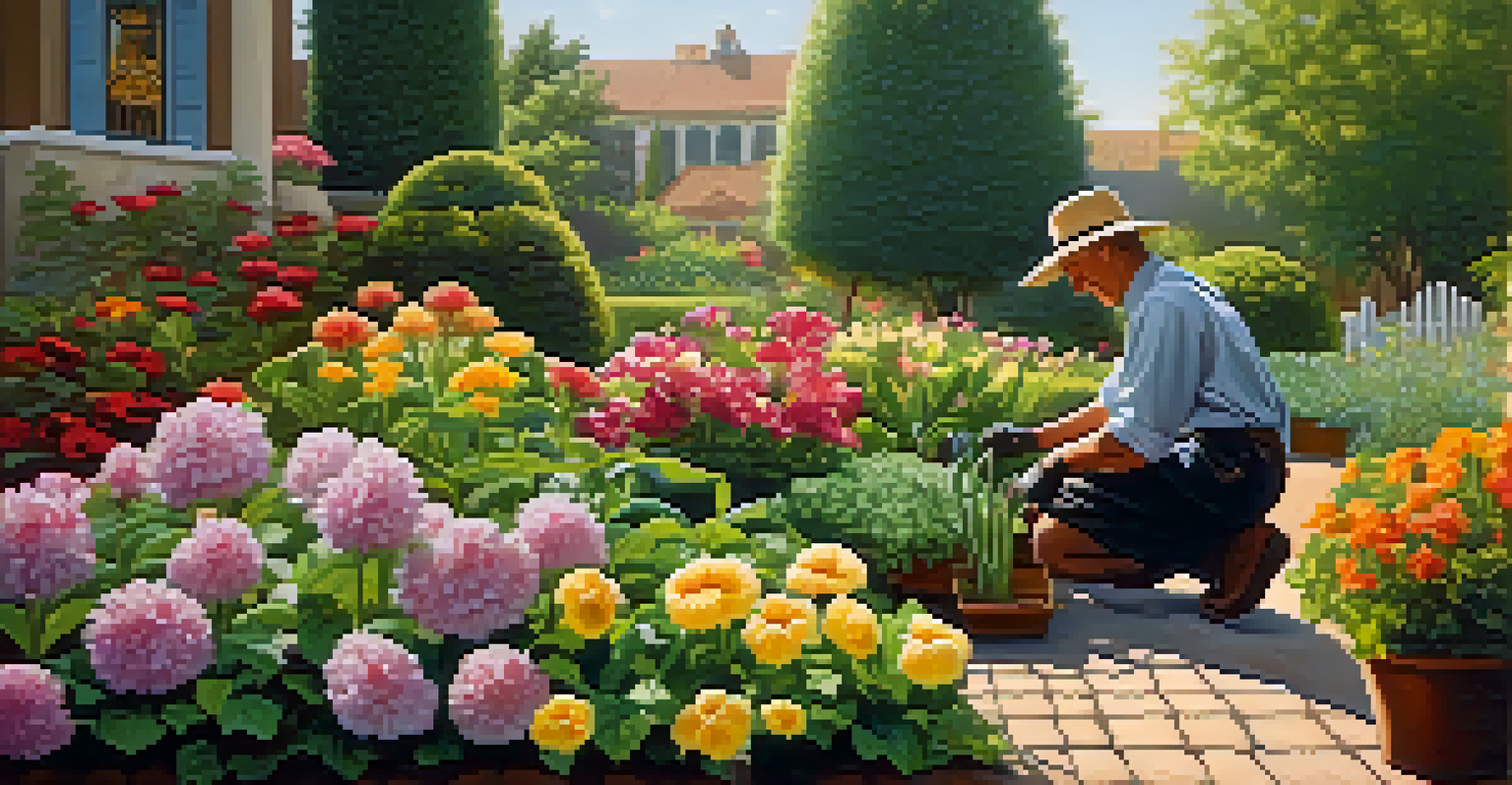 A gardener tending to plants in a bright, serene garden, symbolizing continuous improvement.