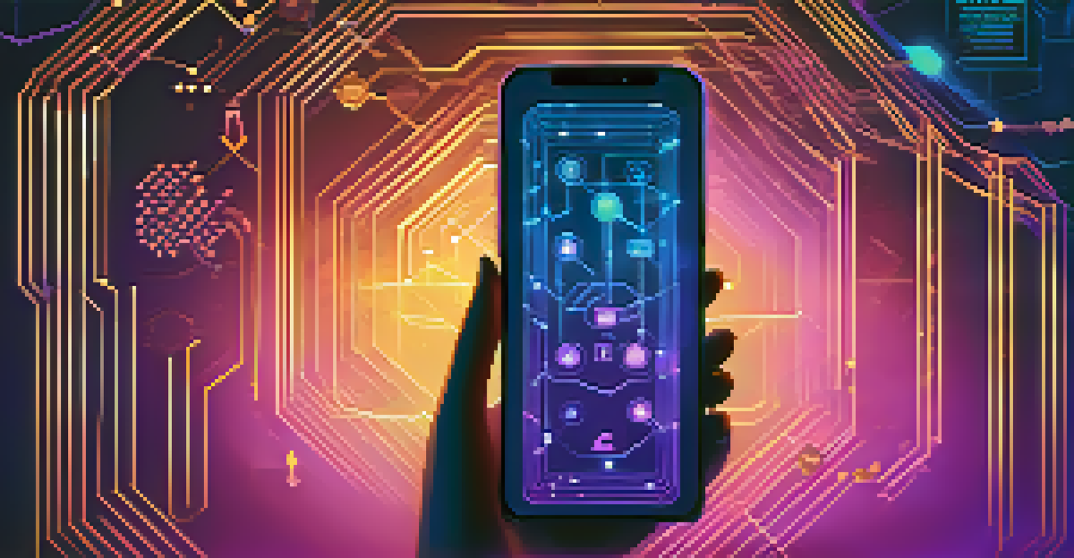 An abstract image of a digital wallet interface with cryptocurrency icons on a blue and purple gradient background.