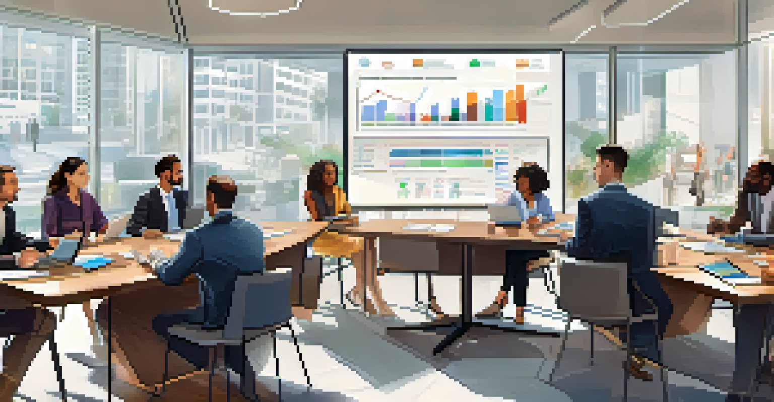 A diverse group of investors engaged in discussion about ICO opportunities at a modern table with digital devices and a whiteboard in the background.