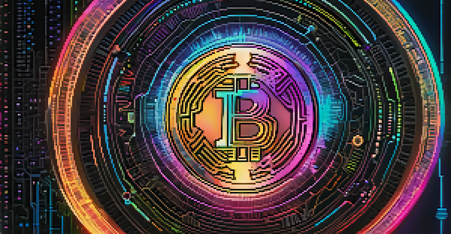 A glowing futuristic cryptocurrency token with intricate symbols and digital elements in a dark background.