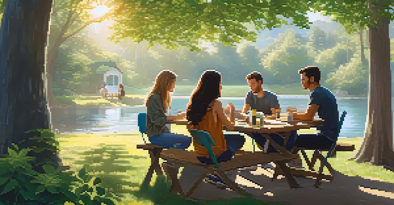Young adults discussing cryptocurrency investment strategies in a serene outdoor setting.