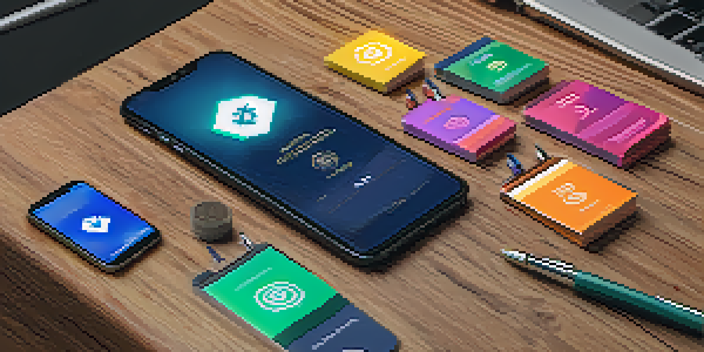 A smartphone displaying a cryptocurrency wallet app on a wooden desk with a pen and notepad nearby.
