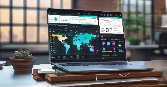A laptop displaying a colorful crypto custody interface with digital assets and notifications in a bright office setting.