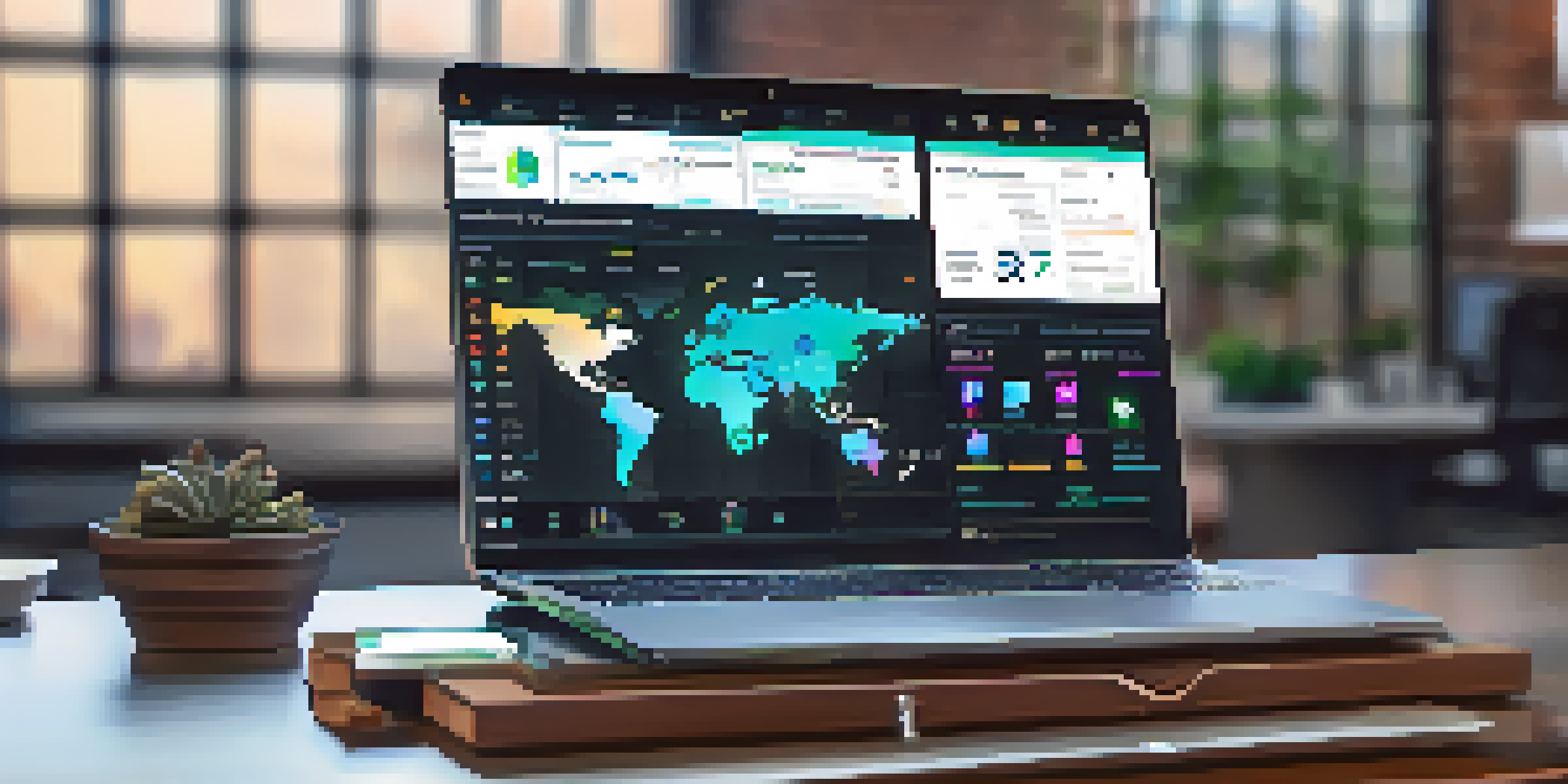 A laptop displaying a colorful crypto custody interface with digital assets and notifications in a bright office setting.