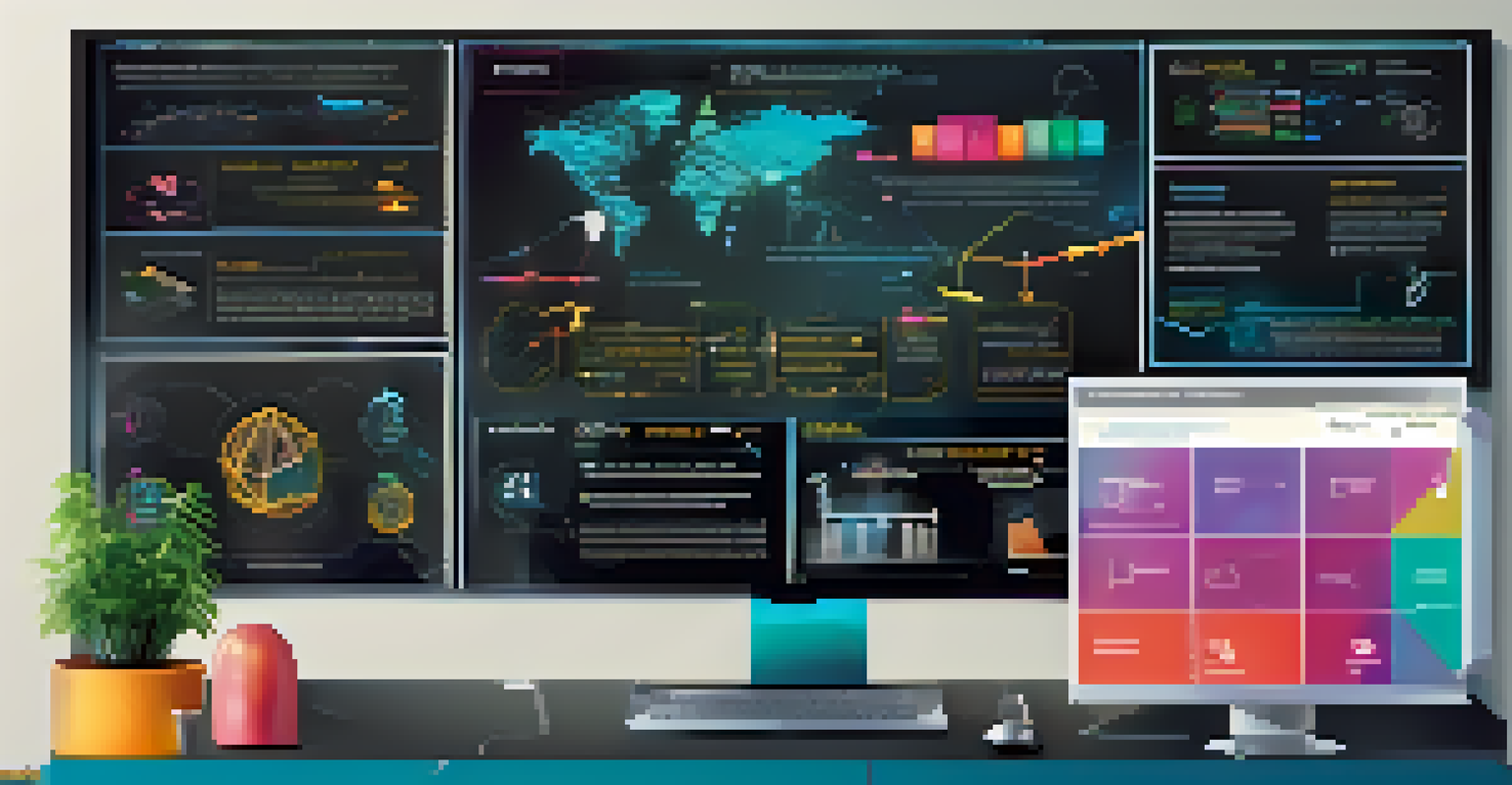 An infographic on blockchain technology displayed on a digital screen in a modern office.