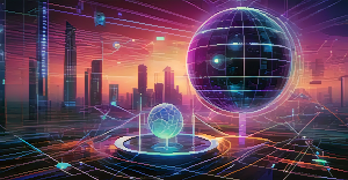 A digital illustration of a decentralized oracle system with glowing nodes and a central globe representing blockchain technology, surrounded by various data sources.