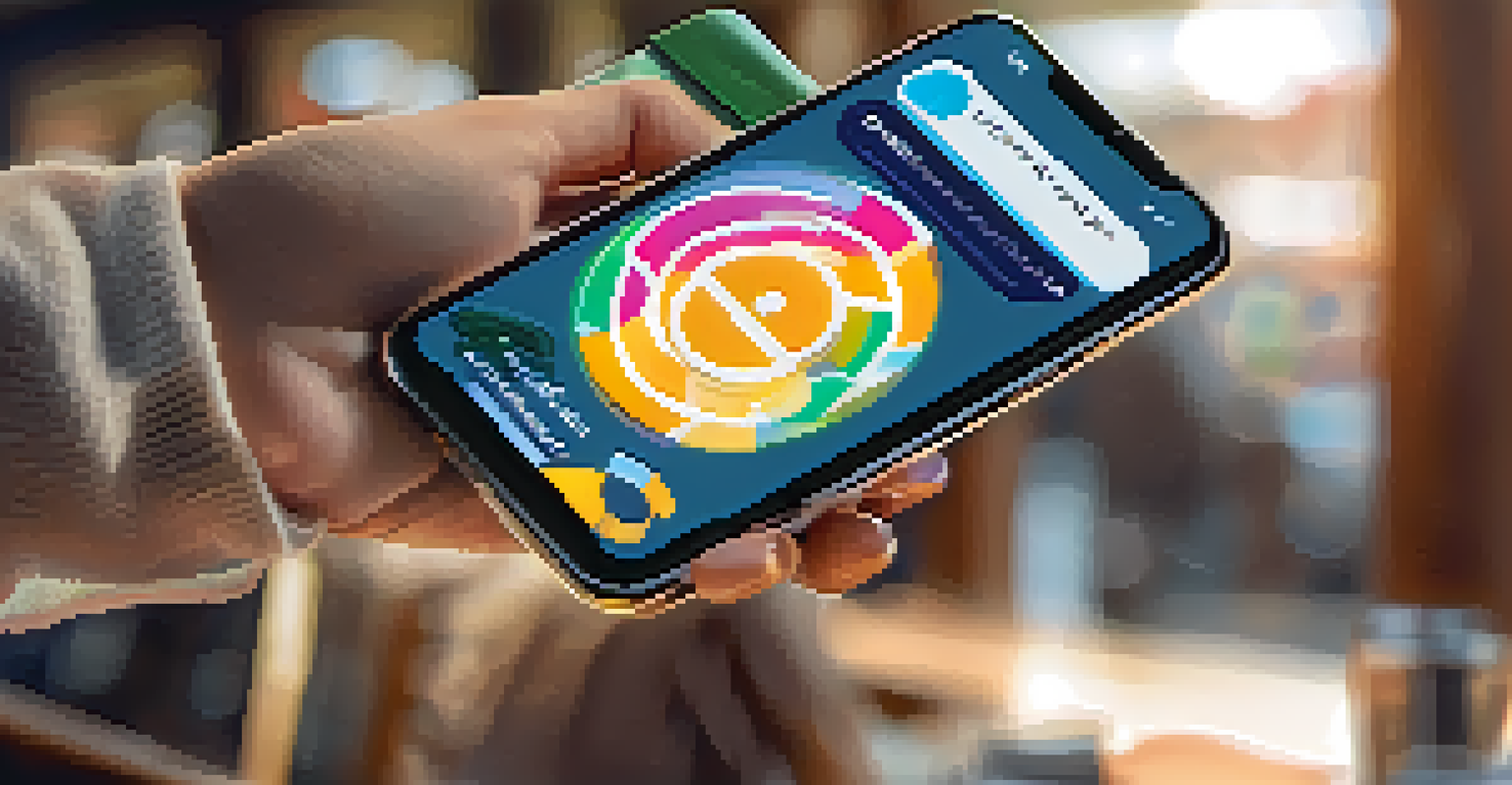 A person holding a smartphone showing a stablecoin wallet app in a modern café setting.