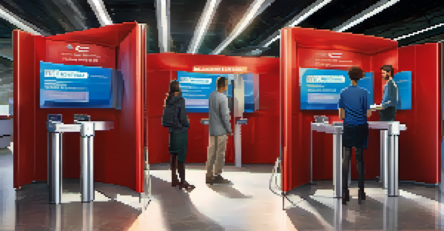 A high-tech voting booth with a touchscreen interface and diverse voters interacting, highlighting privacy and security.