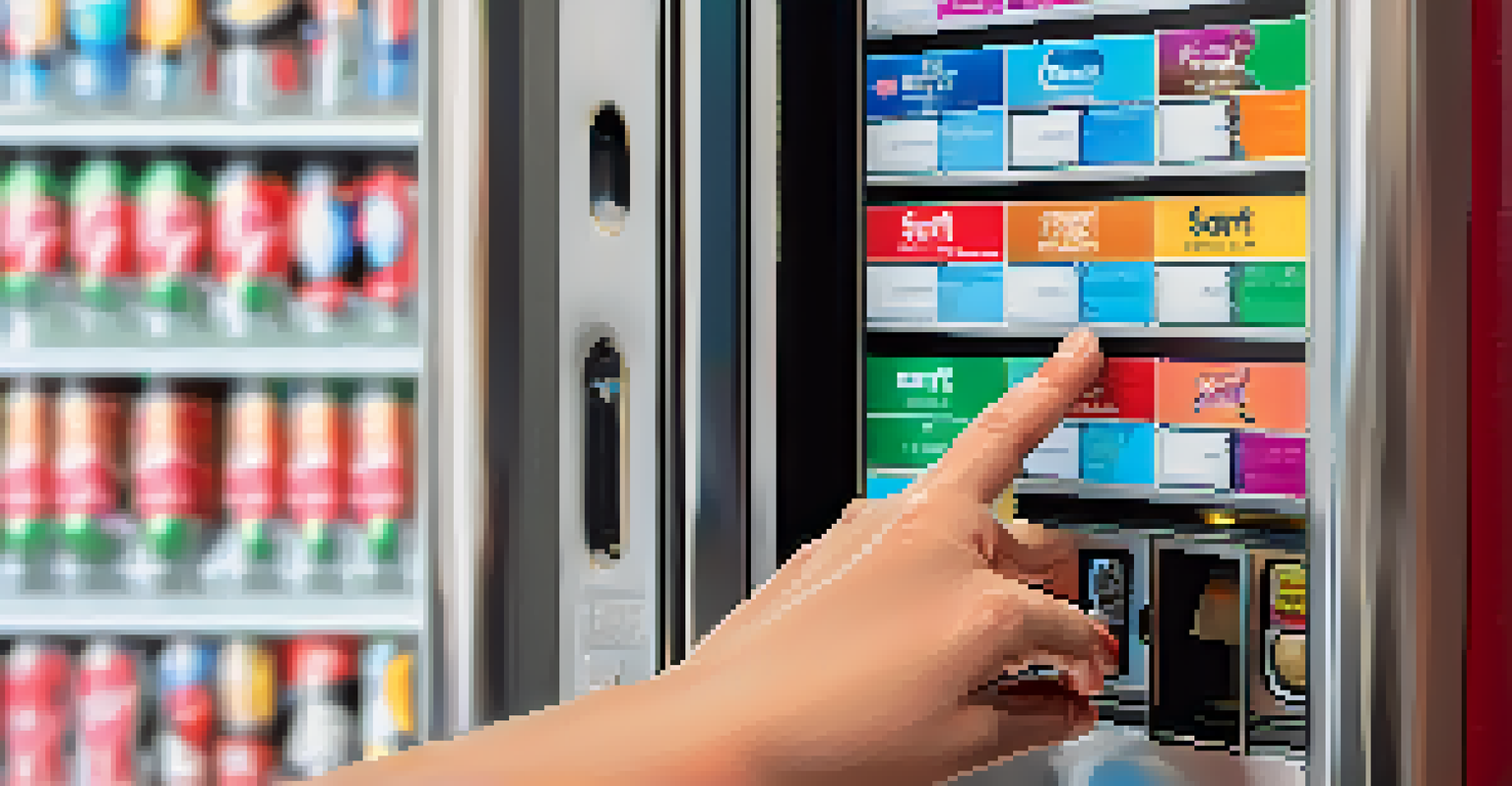 A close-up of a hand inserting a coin into a vending machine with a digital screen showing 'Smart Contract'.