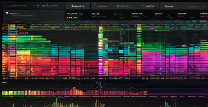 A detailed digital representation of a cryptocurrency market depth chart with buy and sell orders in vibrant colors.