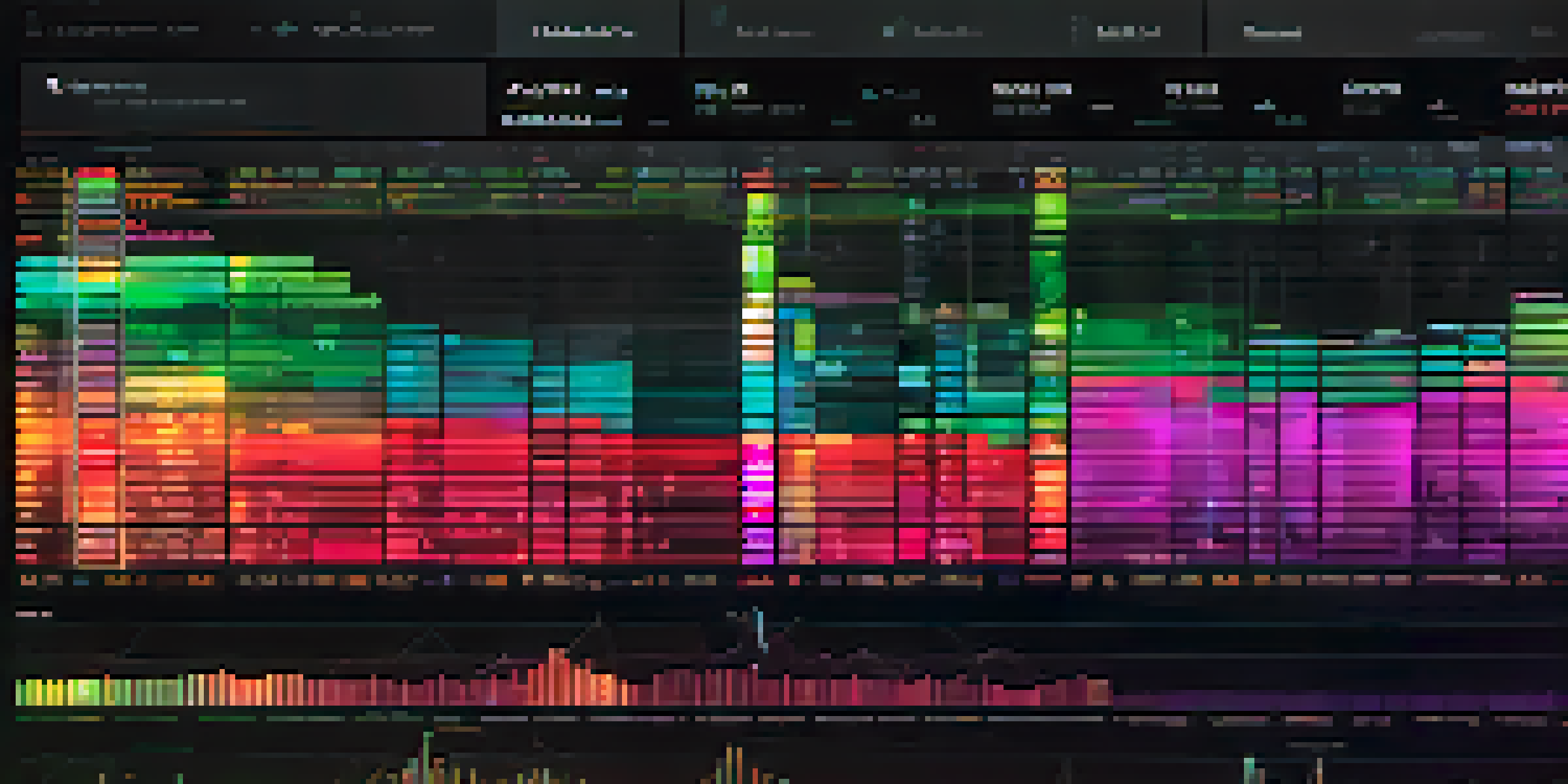 A detailed digital representation of a cryptocurrency market depth chart with buy and sell orders in vibrant colors.