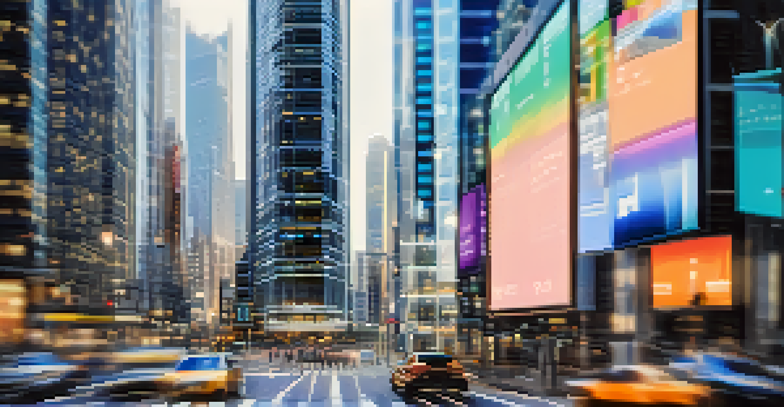 A detailed view of a smart contract displayed on a digital screen, with blurred financial district in the background, highlighting technology in finance.