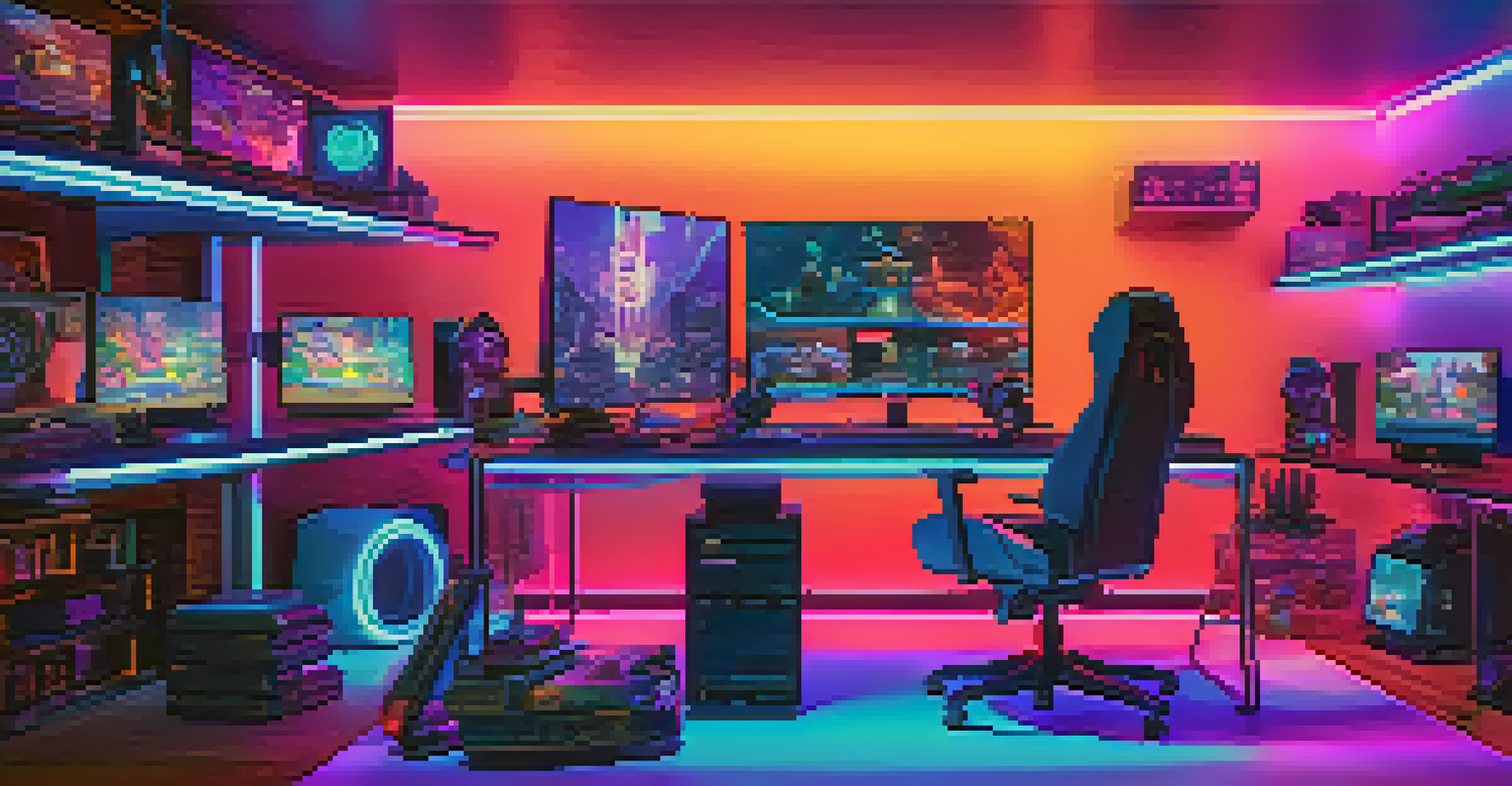 A modern gaming setup with multiple screens showing NFT games and a player immersed in the experience.