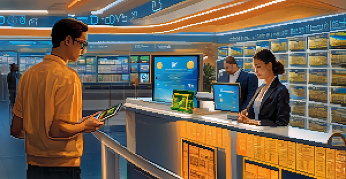 A comparison of traditional remittance methods with a bank counter on one side and a digital wallet app showing cryptocurrency on the other side.