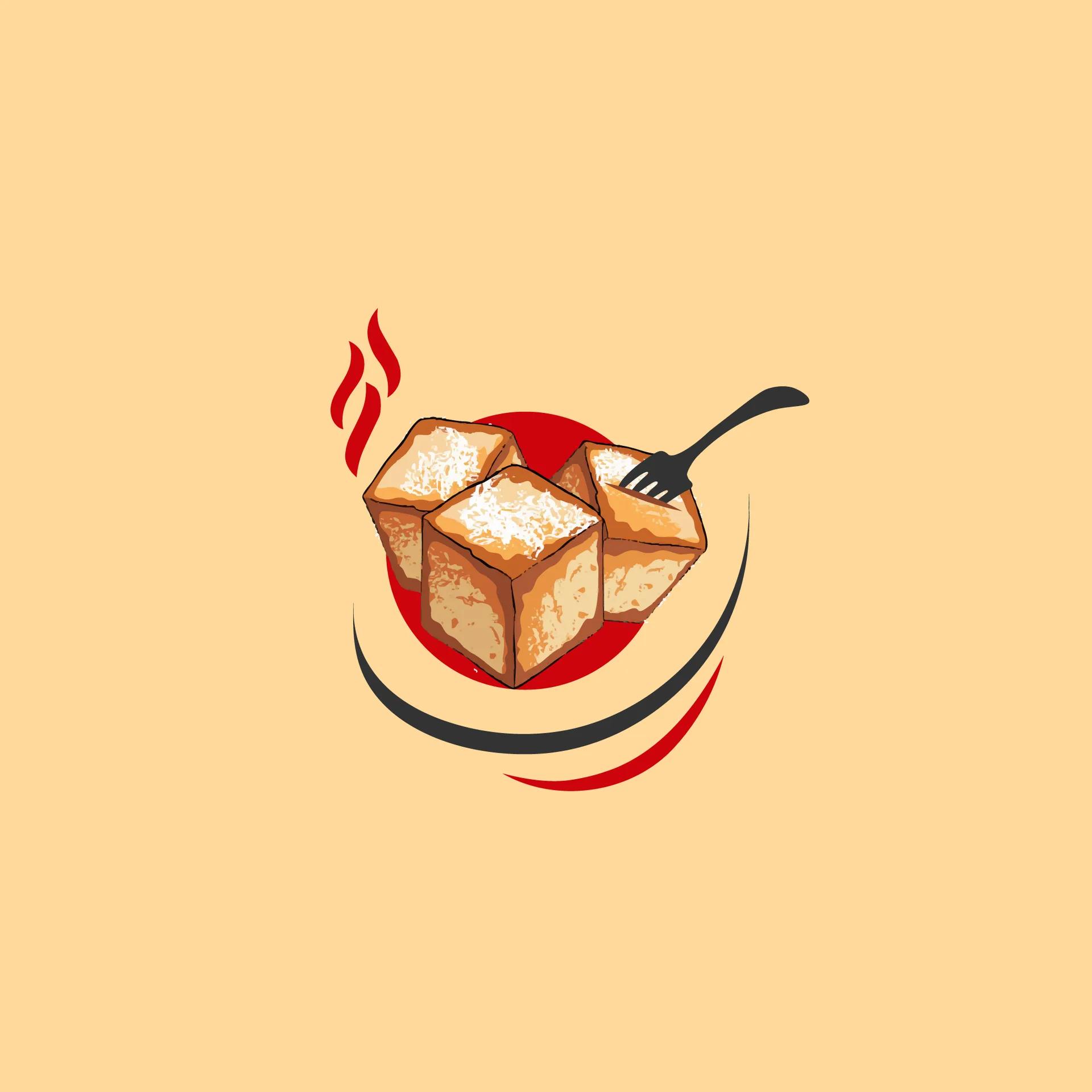 Brown circular badge layout for food containers