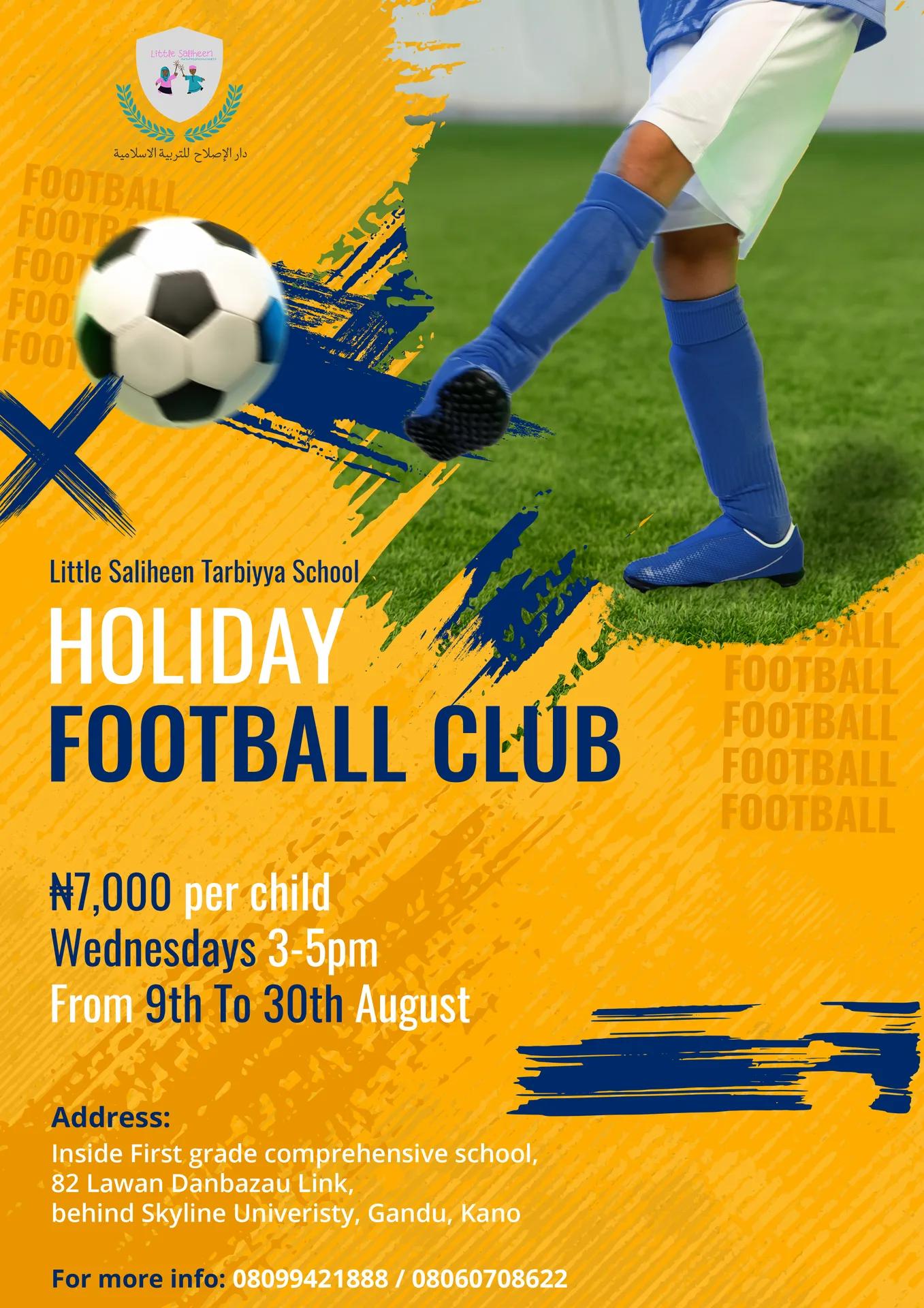 Playful football camp promotional poster
