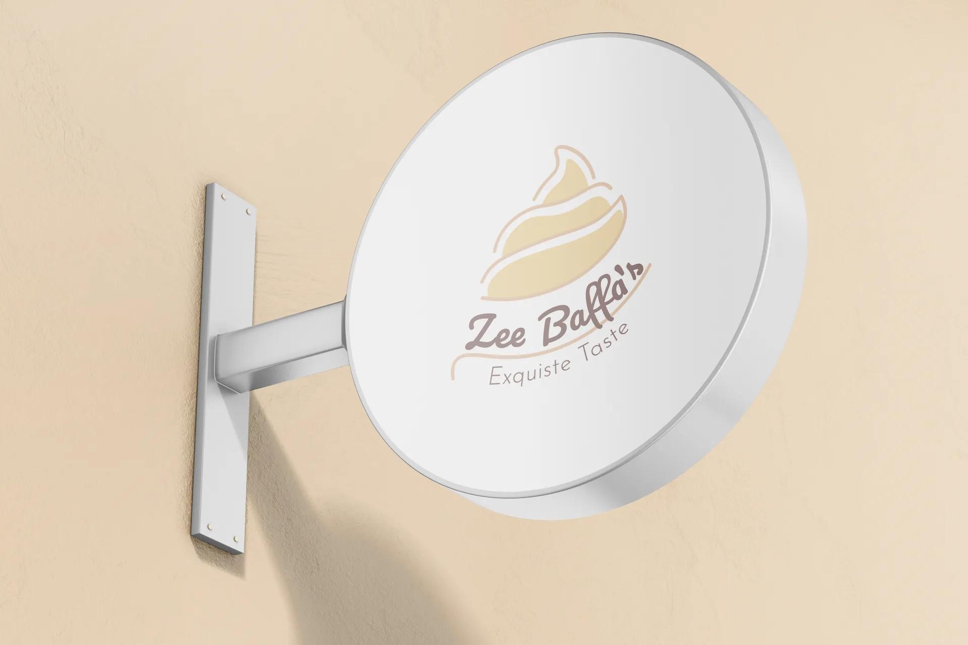 Outdoor retail bakery storefront hanging sign mockup